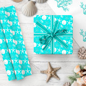Aqua Blue Starfish Kustkerst Cadeaupapier