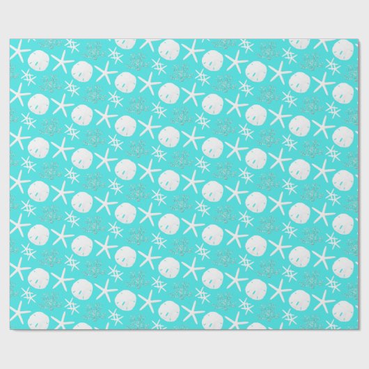 Aqua Blue Starfish Kustkerst Cadeaupapier (Vlak)