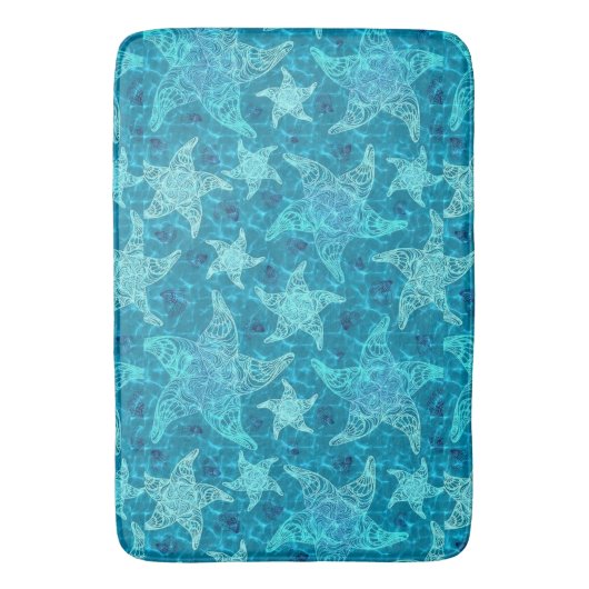 Aqua Blue Starfish Patroon Bath Mat (Voorkant Verticaal)