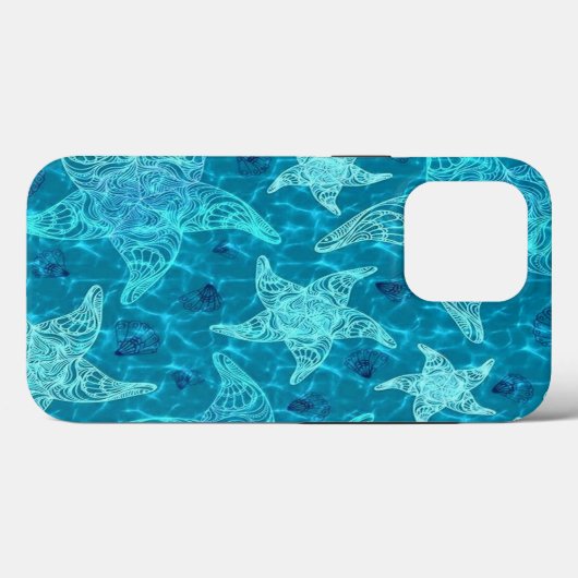 Aqua Blue Starfish Patroon Case-Mate iPhone Case (Achterkant (horizontaal))
