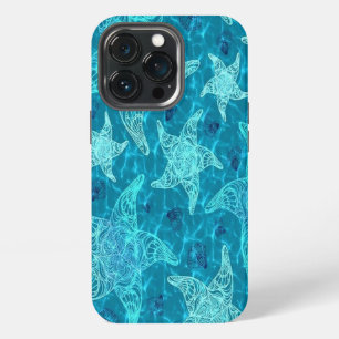 Aqua Blue Starfish Patroon iPhone 13 Pro Hoesje