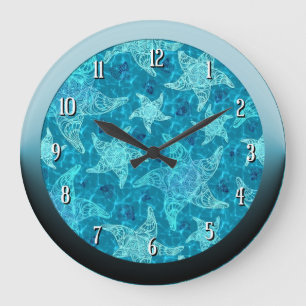 Aqua Blue Starfish Patroon rondom de muur Grote Klok