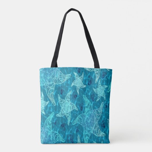 Aqua Blue Starfish Patroon Tote Bag (Achterkant)