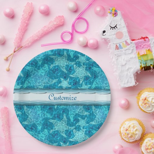 Aqua Blue Starfish Pattern-Borden Papieren Bordje (Feest)