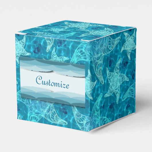 Aqua Blue Starfish Pattern Cube Favor Box Bedankdoosjes (Voorkant Zijde)