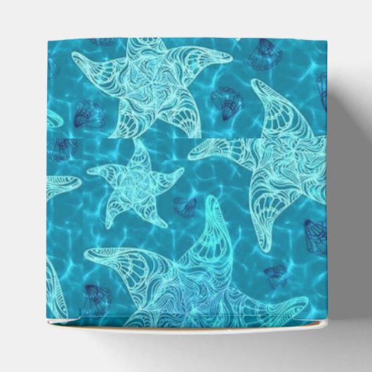 Aqua Blue Starfish Pattern Cube Favor Box Bedankdoosjes (Bovenkant)