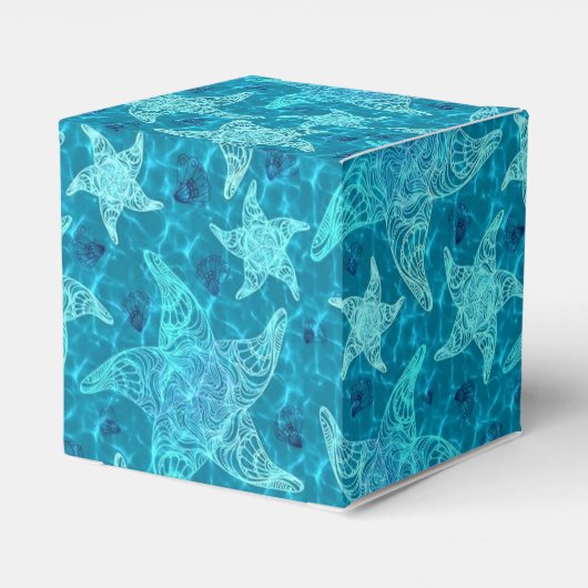 Aqua Blue Starfish Pattern Cube Favor Box Bedankdoosjes (Achterkant)