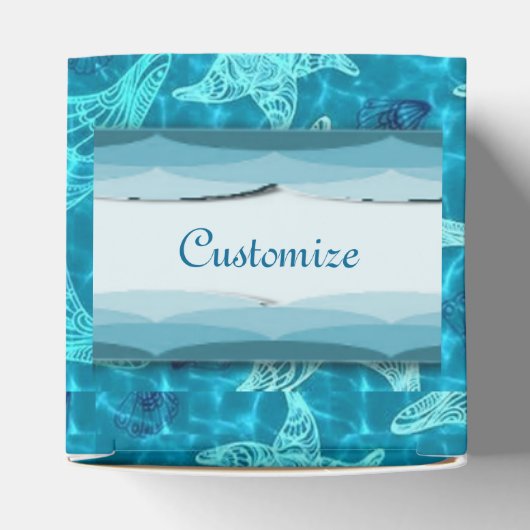 Aqua Blue Starfish Pattern Heart Favor Box Bedankdoosjes (Bovenkant)