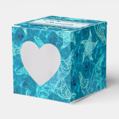 Aqua Blue Starfish Pattern Heart Favor Box Bedankdoosjes (Voorkant Zijde)