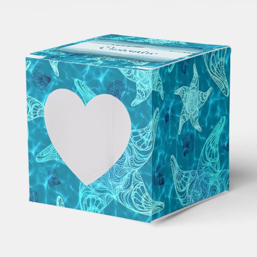 Aqua Blue Starfish Pattern Heart Favor Box Bedankdoosjes (Voorkant Zijde)