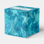 Aqua Blue Starfish Pattern Heart Favor Box Bedankdoosjes (Achterkant)