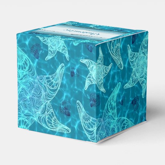 Aqua Blue Starfish Pattern Heart Favor Box Bedankdoosjes (Achterkant)