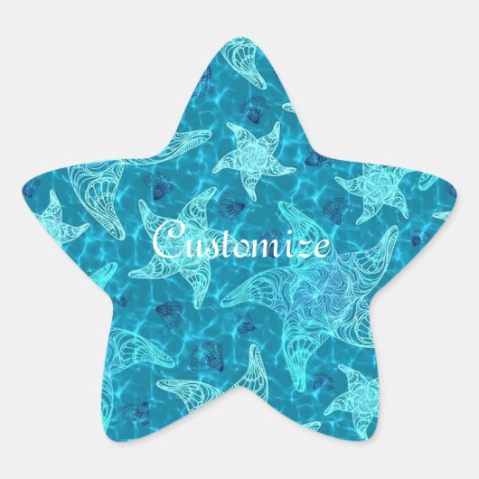 Aqua Blue Starfish Pattern-stickers Ster Sticker (Voorkant)