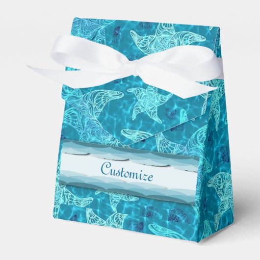 Aqua Blue Starfish Pattern Tent Favor Box Bedankdoosjes (Voorkant Zijde)
