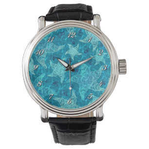 Aqua Blue Starfish Pattern Wrist Watch Horloge