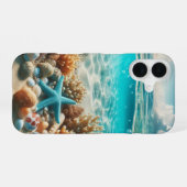 Aqua Blue Starfish Seashells Ocean Beach iPhone 16 Hoesje (Achterkant horizontaal)