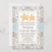 Aqua Blue Starfish Wedding Invitations Kaart (Voorkant)