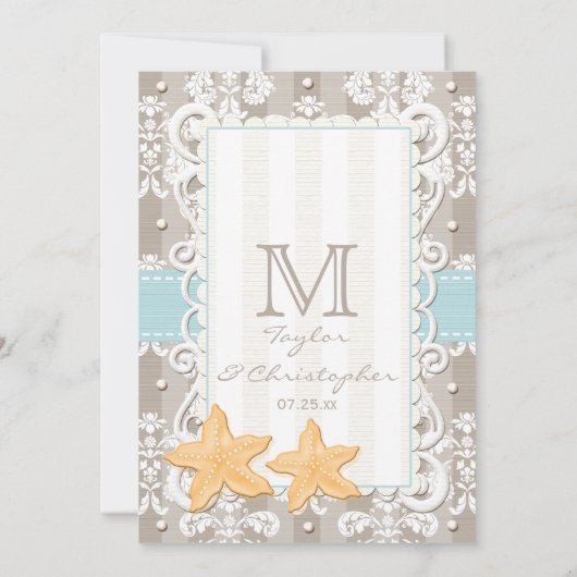 Aqua Blue Starfish Wedding Invitations Kaart (Achterkant)