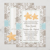 Aqua Blue Starfish Wedding Invitations Kaart (Voorkant / Achterkant)