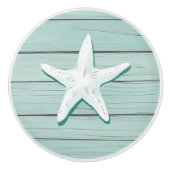 Aqua Blue Starfish Zee Star Faux Wood Lade knop (Voorkant)
