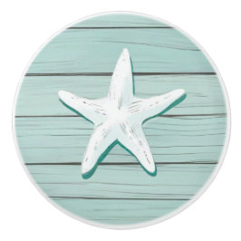 Aqua Blue Starfish Zee Star Faux Wood Lade knop