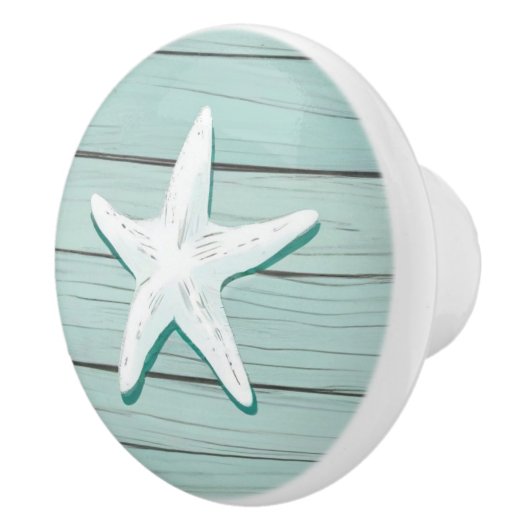 Aqua Blue Starfish Zee Star Faux Wood Lade knop (Rechts)