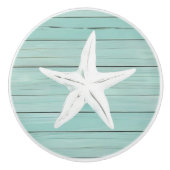 Aqua Blue Starfish Zee Star Faux Wood Lade knop (Voorkant)