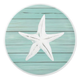 Aqua Blue Starfish Zee Star Faux Wood Lade knop