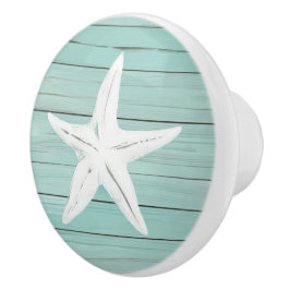 Aqua Blue Starfish Zee Star Faux Wood Lade knop