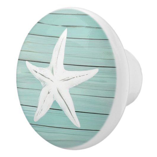 Aqua Blue Starfish Zee Star Faux Wood Lade knop (Rechts)