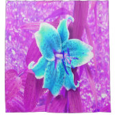  Aqua Blue Stargazer Lily op Paars Douchegordijn (Voorkant)