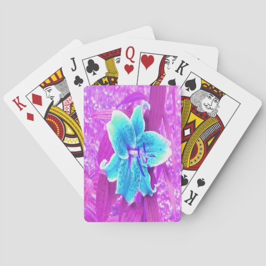  Aqua Blue Stargazer Lily op Paars Pokerkaarten (Achterkant)