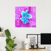 Aqua Blue Stargazer Lily op Paars Poster (Thuiskantoor)