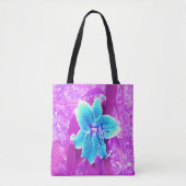  Aqua Blue Stargazer Lily op Paars Tote Bag (Voorkant)