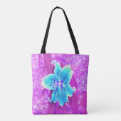  Aqua Blue Stargazer Lily op Paars Tote Bag (Achterkant)