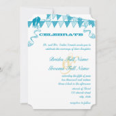 Aqua Blue Stippen Bunting Pennant bruiloft uitnodi Kaart (Voorkant)