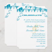 Aqua Blue Stippen Bunting Pennant bruiloft uitnodi Kaart (Voorkant / Achterkant)