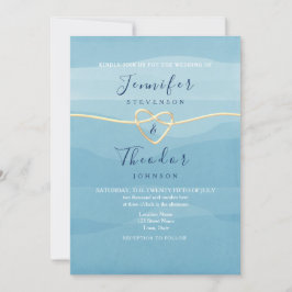 Aqua Blue Strand Trouwkaart met Gouden Hart Kaart