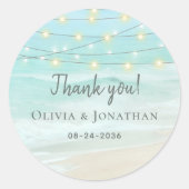 Aqua Blue String Lights Beach Wedding Ronde Sticker (Voorkant)