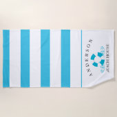Aqua Blue Stripe Persoonlijk strand House Strandlaken (Voorkant)