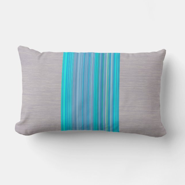 Aqua Blue Striped Pattern op Silver Grey Kussen (Voorkant)
