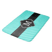 Aqua Blue Stripes Pattern Black Aangepast monogram Badmat (Gekanteld)