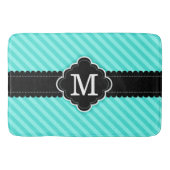 Aqua Blue Stripes Pattern Black Aangepast monogram Badmat (Voorkant)
