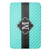 Aqua Blue Stripes Pattern Black Aangepast monogram Badmat (Voorkant Verticaal)
