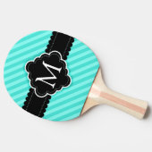 Aqua Blue Stripes Pattern Black Aangepast monogram Tafeltennisbatje (Zijkant)