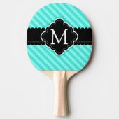 Aqua Blue Stripes Pattern Black Aangepast monogram Tafeltennisbatje (Voorkant)