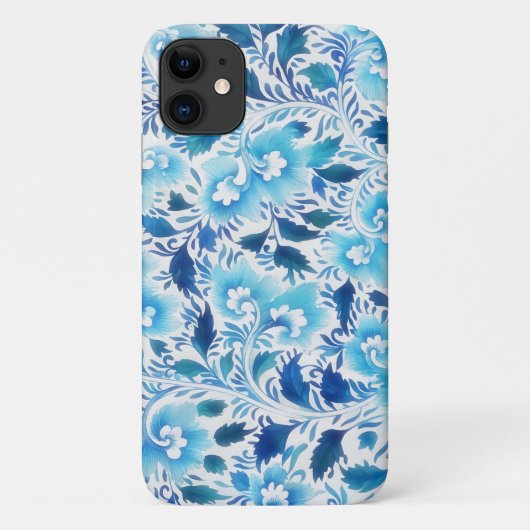 Aqua Blue  Style Floral Art Phone Case (Achterkant)