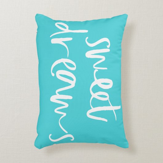 Aqua Blue Sweet Dreams Hand Lettering Kussen (Voorkant(Verticaal))