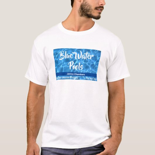 Aqua Blue Swimming Pool Cleaning Service T-shirt (Voorkant)