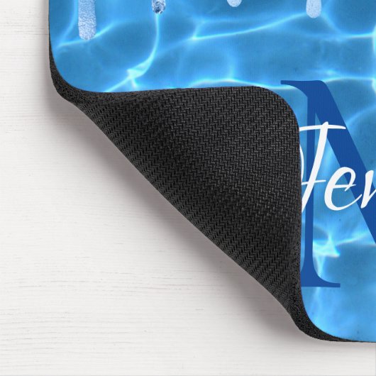 Aqua Blue Swimming Pool Glitter Drip Monogram Muismat (Hoek)